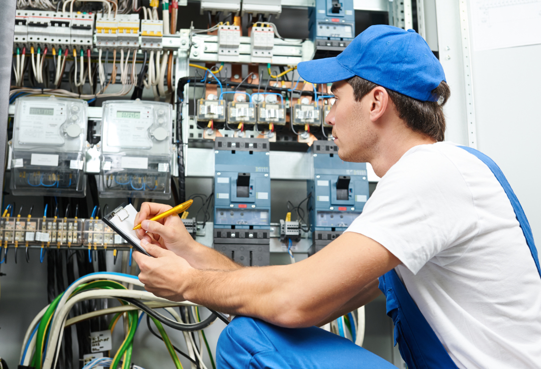 Man udnergoing practical training to become a qualified electrician.