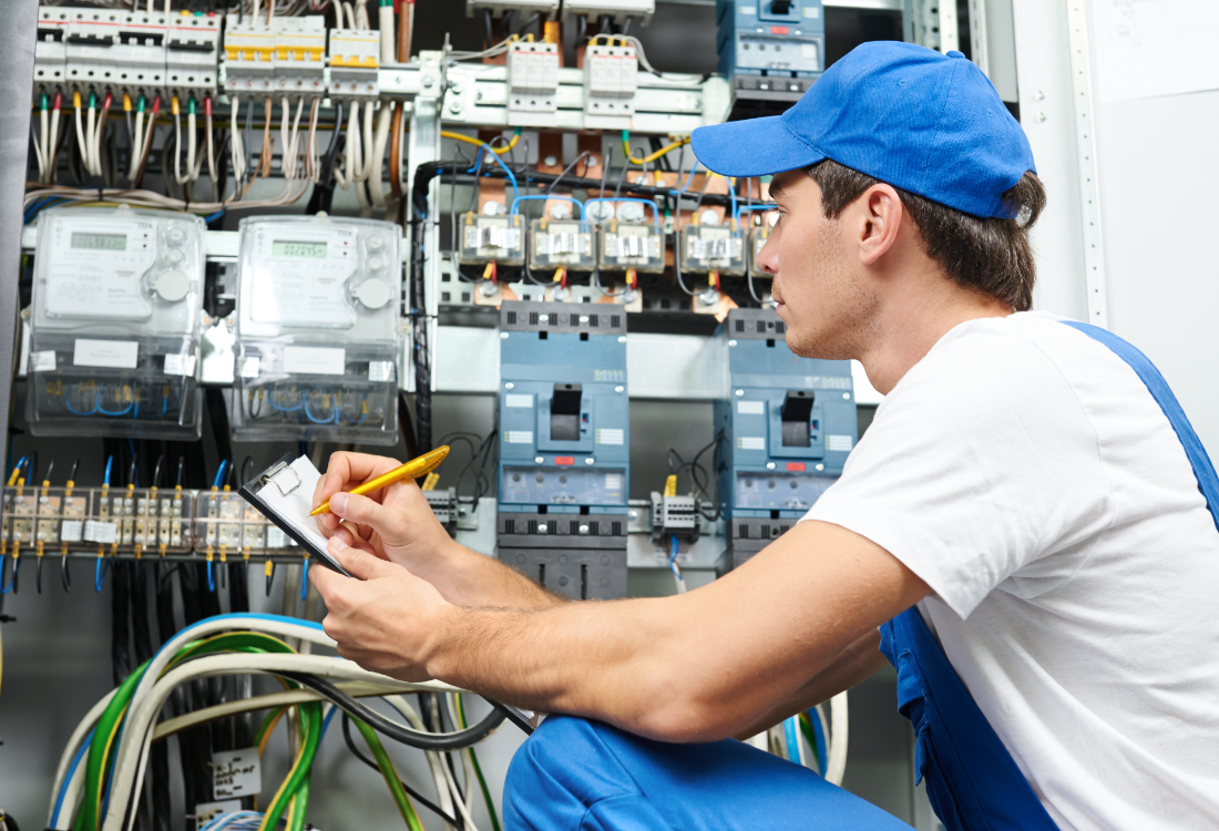 Gold Card Certified electrician carrying out an inspection.